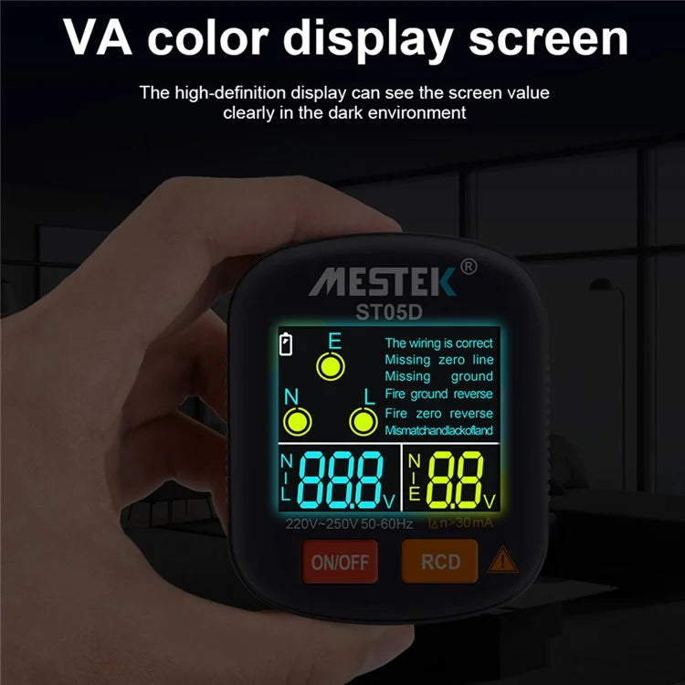 MESTEK ST05 Digital Socket Tester Battery-Operated HD Screen Socket Tester