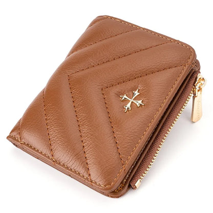 BAELLERRY N2401 PU Leather Women Short Wallet Cross Decoration Zipper Pocket Coin Purse