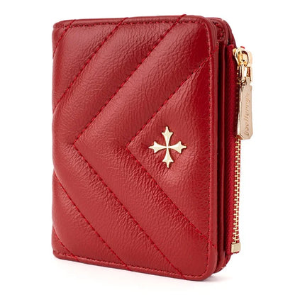 BAELLERRY N2401 PU Leather Women Short Wallet Cross Decoration Zipper Pocket Coin Purse