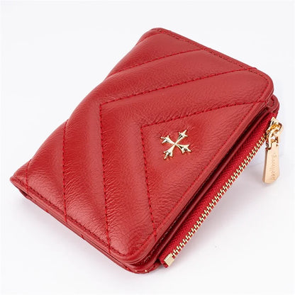 BAELLERRY N2401 PU Leather Women Short Wallet Cross Decoration Zipper Pocket Coin Purse