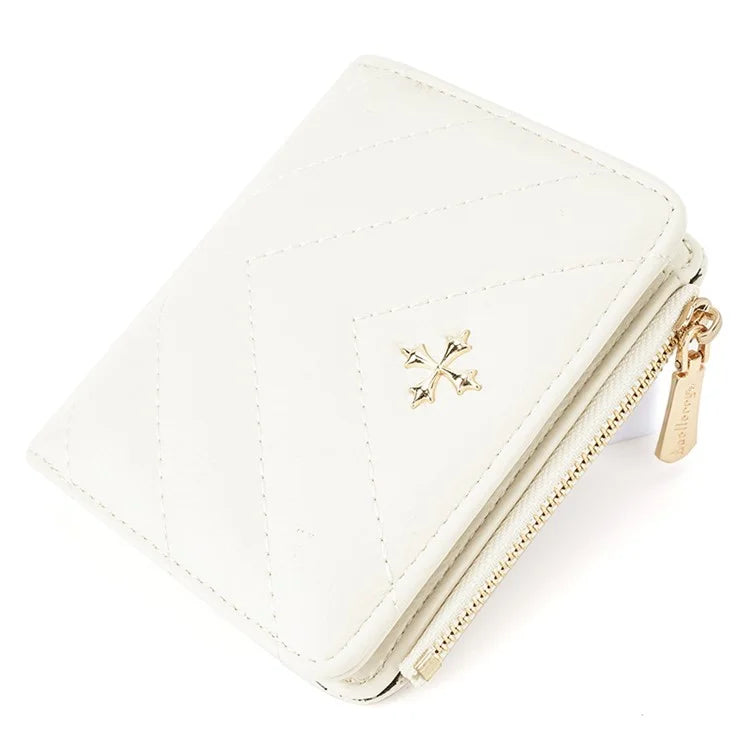BAELLERRY N2401 PU Leather Women Short Wallet Cross Decoration Zipper Pocket Coin Purse
