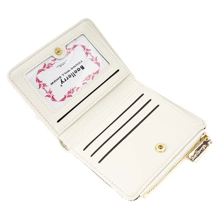 BAELLERRY N2401 PU Leather Women Short Wallet Cross Decoration Zipper Pocket Coin Purse
