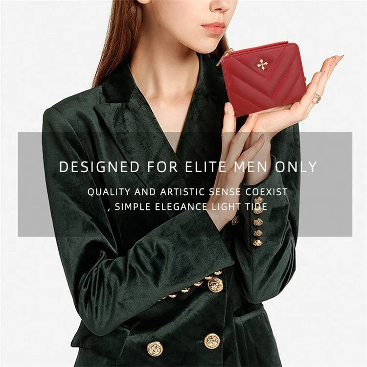 BAELLERRY N2401 PU Leather Women Short Wallet Cross Decoration Zipper Pocket Coin Purse