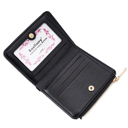 BAELLERRY N2401 PU Leather Women Short Wallet Cross Decoration Zipper Pocket Coin Purse