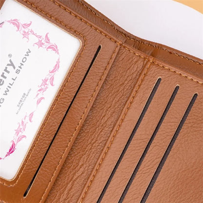 BAELLERRY N2401 PU Leather Women Short Wallet Cross Decoration Zipper Pocket Coin Purse