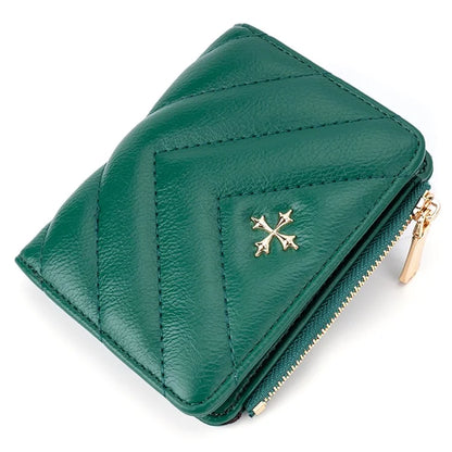 BAELLERRY N2401 PU Leather Women Short Wallet Cross Decoration Zipper Pocket Coin Purse