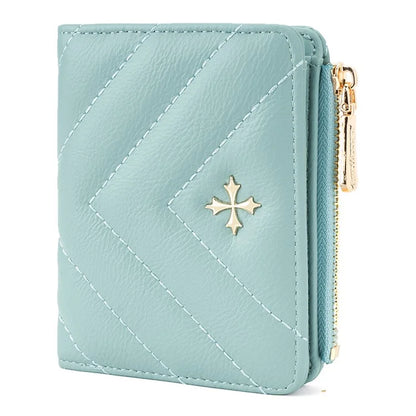 BAELLERRY N2401 PU Leather Women Short Wallet Cross Decoration Zipper Pocket Coin Purse