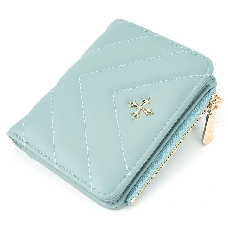 BAELLERRY N2401 PU Leather Women Short Wallet Cross Decoration Zipper Pocket Coin Purse