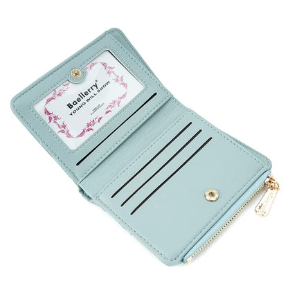 BAELLERRY N2401 PU Leather Women Short Wallet Cross Decoration Zipper Pocket Coin Purse
