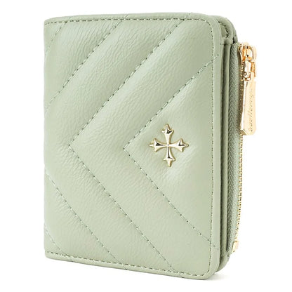 BAELLERRY N2401 PU Leather Women Short Wallet Cross Decoration Zipper Pocket Coin Purse