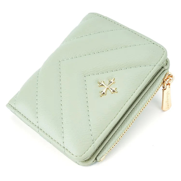 BAELLERRY N2401 PU Leather Women Short Wallet Cross Decoration Zipper Pocket Coin Purse