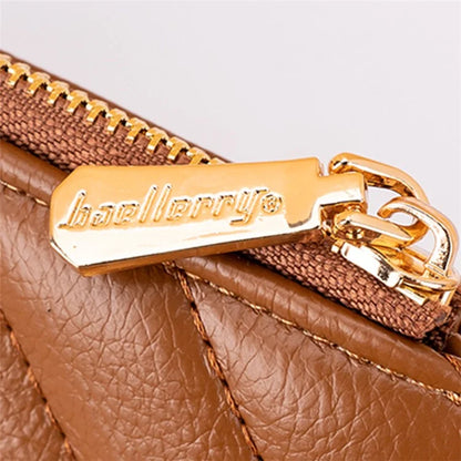 BAELLERRY N2401 PU Leather Women Short Wallet Cross Decoration Zipper Pocket Coin Purse