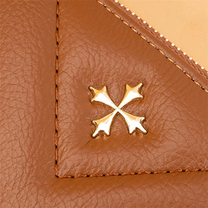 BAELLERRY N2401 PU Leather Women Short Wallet Cross Decoration Zipper Pocket Coin Purse