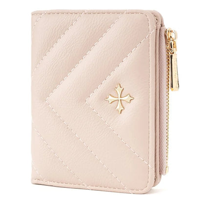 BAELLERRY N2401 PU Leather Women Short Wallet Cross Decoration Zipper Pocket Coin Purse
