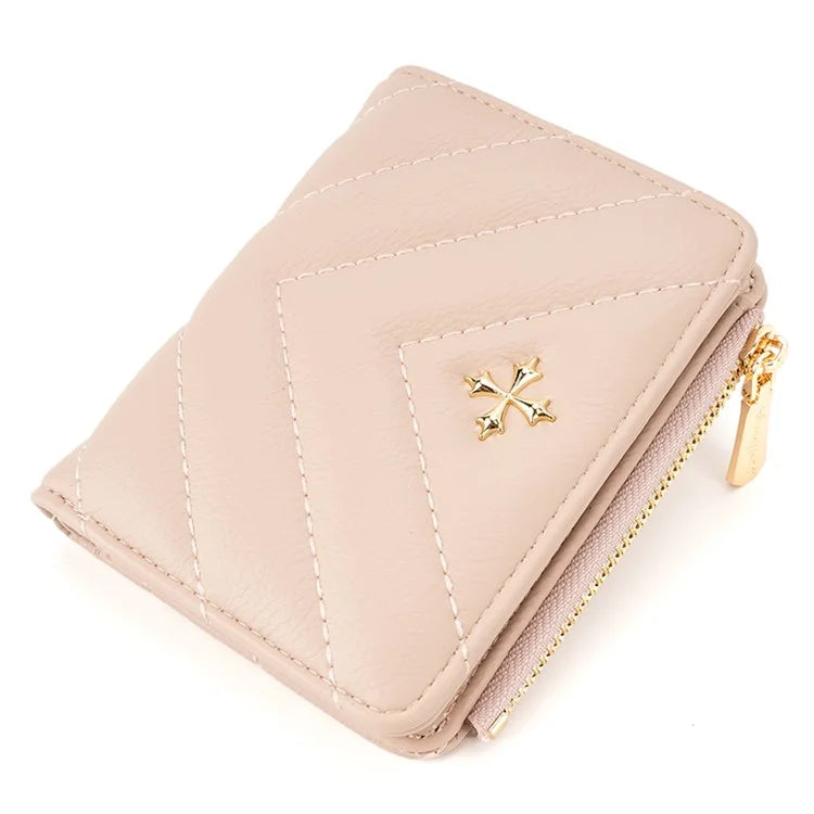 BAELLERRY N2401 PU Leather Women Short Wallet Cross Decoration Zipper Pocket Coin Purse