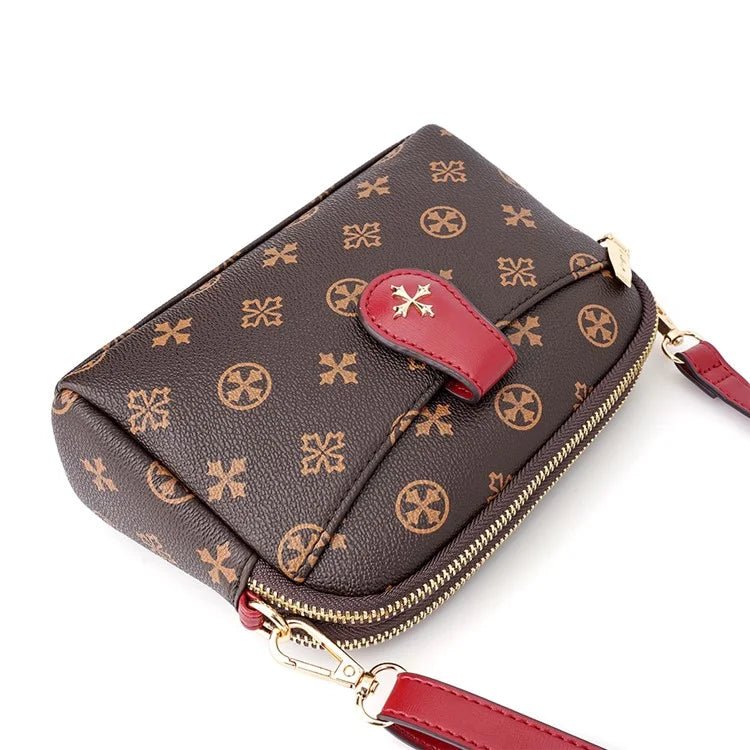 BAELLERRY N8907 Dual Zipper PU Leather Crossbody Bag Women Cosmetics Phone Storage Bag
