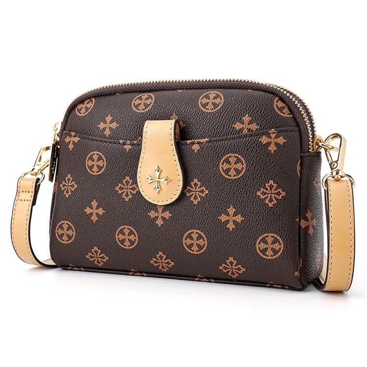 BAELLERRY N8907 Dual Zipper PU Leather Crossbody Bag Women Cosmetics Phone Storage Bag