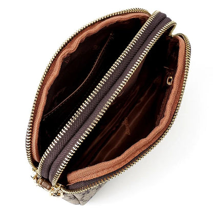 BAELLERRY N8908 Dual Zipper PU Leather Women Crossbody Bag Cards Phone Storage Bag