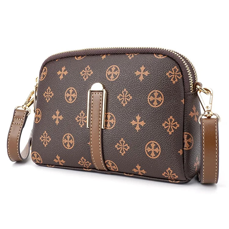 BAELLERRY N8908 Dual Zipper PU Leather Women Crossbody Bag Cards Phone Storage Bag