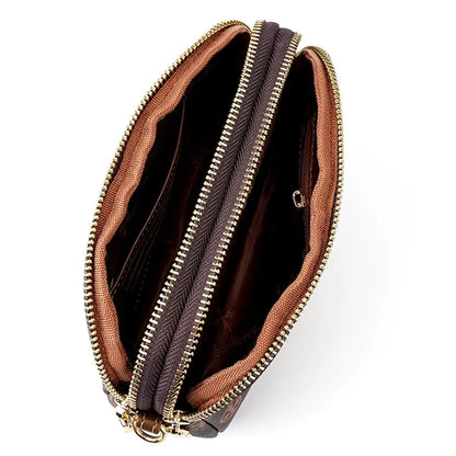 BAELLERRY N8908 Dual Zipper PU Leather Women Crossbody Bag Cards Phone Storage Bag