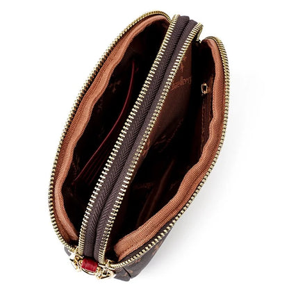 BAELLERRY N8908 Dual Zipper PU Leather Women Crossbody Bag Cards Phone Storage Bag