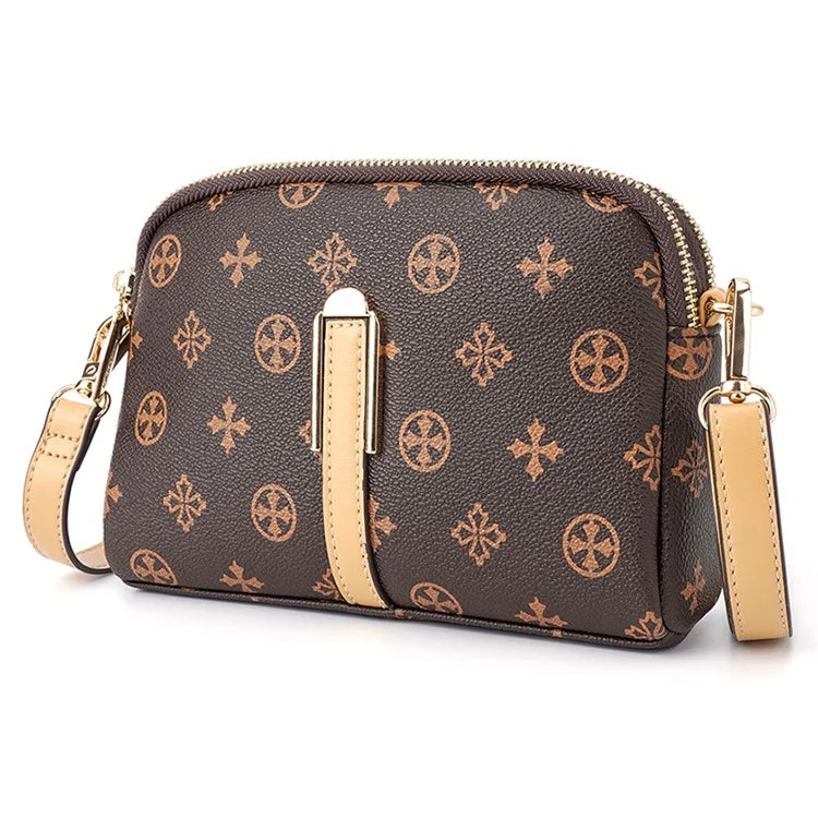 BAELLERRY N8908 Dual Zipper PU Leather Women Crossbody Bag Cards Phone Storage Bag