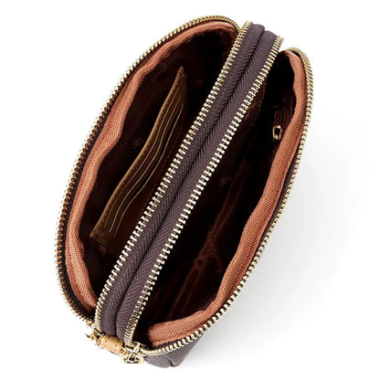 BAELLERRY N8908 Dual Zipper PU Leather Women Crossbody Bag Cards Phone Storage Bag
