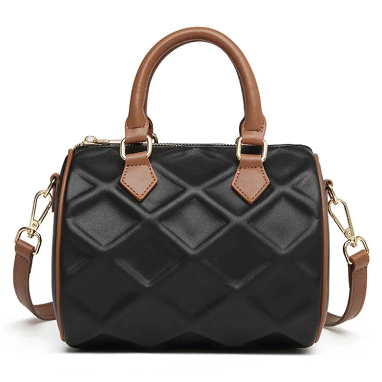 CKZC2218 Cowhide + PU Leather Rhombus Grid Women Handbag Stylish Crossbody Bag