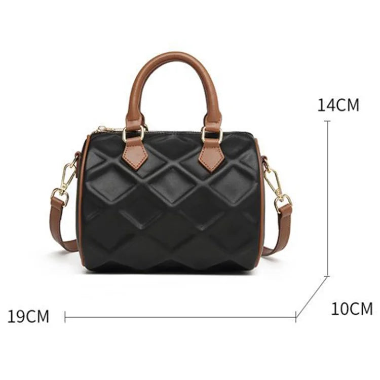 CKZC2218 Cowhide + PU Leather Rhombus Grid Women Handbag Stylish Crossbody Bag