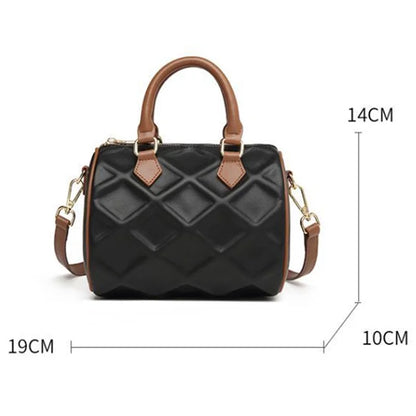 CKZC2218 Cowhide + PU Leather Rhombus Grid Women Handbag Stylish Crossbody Bag