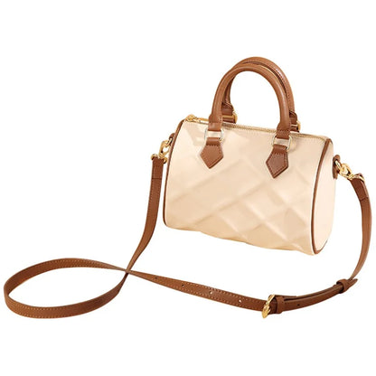 CKZC2218 Cowhide + PU Leather Rhombus Grid Women Handbag Stylish Crossbody Bag