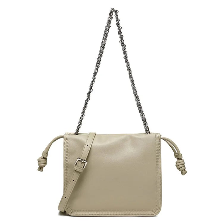 CKZC2203 Women's Drawstring PU+Cowhide Leather Crossbody Bag Girl's Chain Strap Shoulder Bag