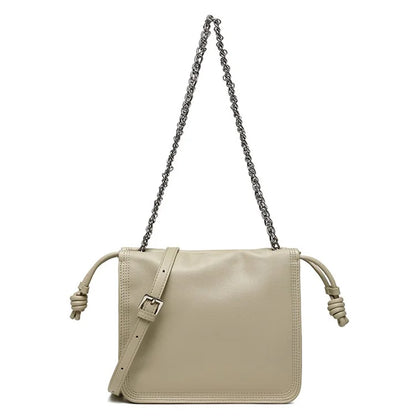 CKZC2203 Women's Drawstring PU+Cowhide Leather Crossbody Bag Girl's Chain Strap Shoulder Bag