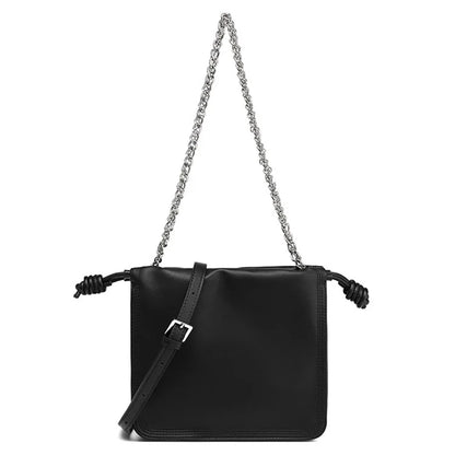 CKZC2203 Women's Drawstring PU+Cowhide Leather Crossbody Bag Girl's Chain Strap Shoulder Bag