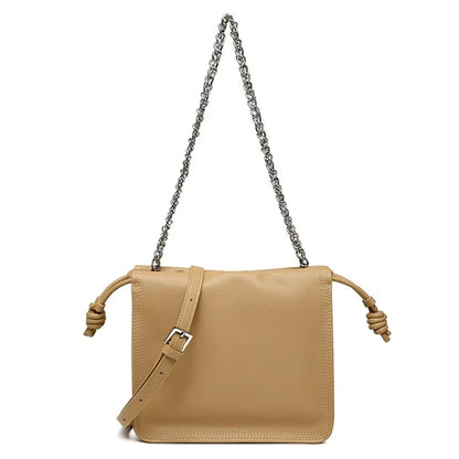 CKZC2203 Women's Drawstring PU+Cowhide Leather Crossbody Bag Girl's Chain Strap Shoulder Bag