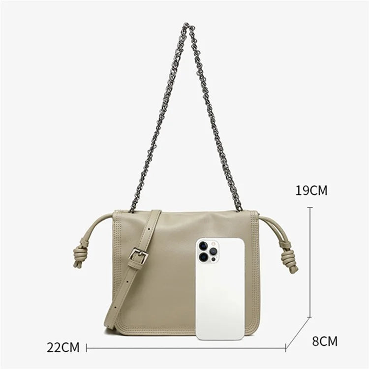 CKZC2203 Women's Drawstring PU+Cowhide Leather Crossbody Bag Girl's Chain Strap Shoulder Bag