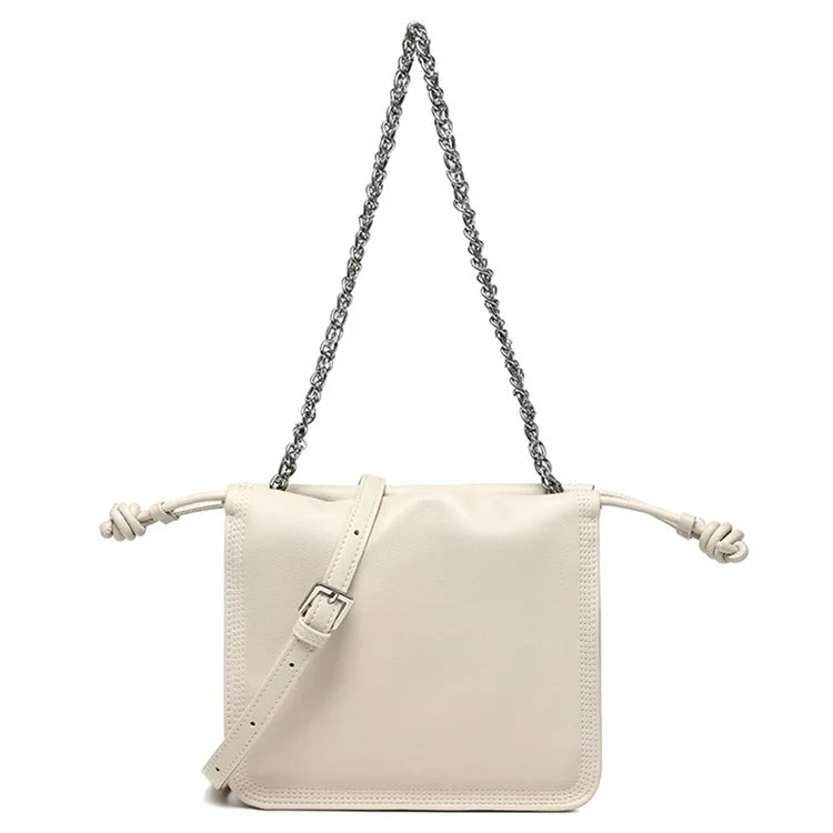 CKZC2203 Women's Drawstring PU+Cowhide Leather Crossbody Bag Girl's Chain Strap Shoulder Bag