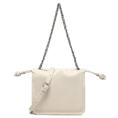 CKZC2203 Women's Drawstring PU+Cowhide Leather Crossbody Bag Girl's Chain Strap Shoulder Bag
