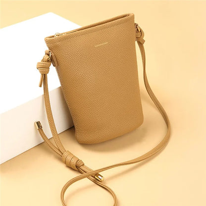 CKZC2223 Zipper Cellphone Bag Women Small Size Cowhide Leather Shoulder Bag