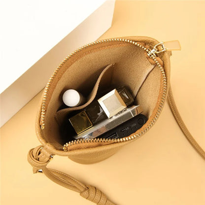 CKZC2223 Zipper Cellphone Bag Women Small Size Cowhide Leather Shoulder Bag
