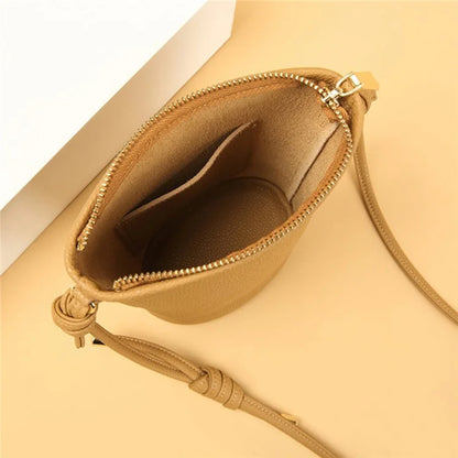 CKZC2223 Zipper Cellphone Bag Women Small Size Cowhide Leather Shoulder Bag