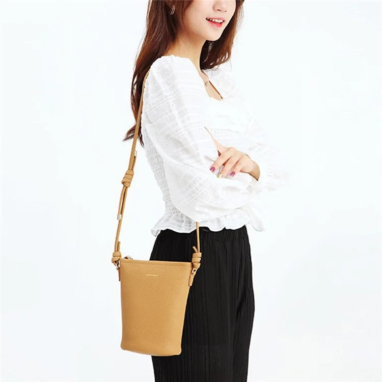 CKZC2223 Zipper Cellphone Bag Women Small Size Cowhide Leather Shoulder Bag