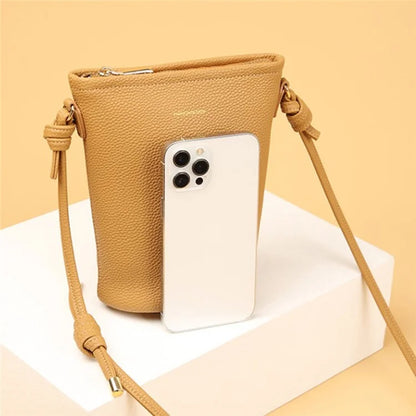 CKZC2223 Zipper Cellphone Bag Women Small Size Cowhide Leather Shoulder Bag