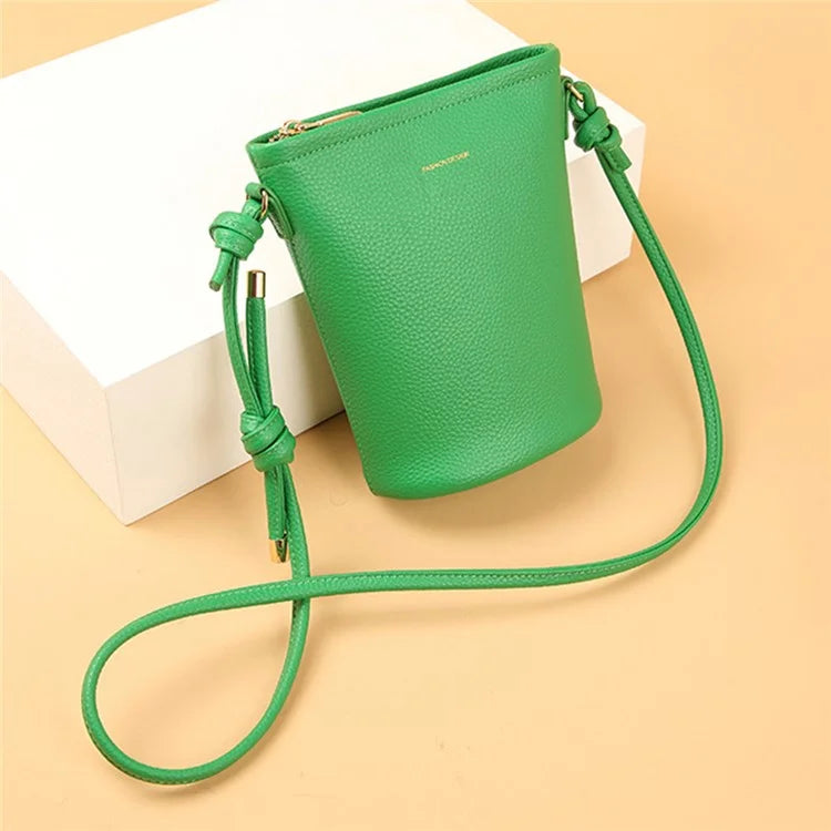 CKZC2223 Zipper Cellphone Bag Women Small Size Cowhide Leather Shoulder Bag