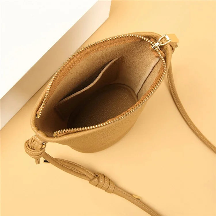 CKZC2223 Zipper Cellphone Bag Women Small Size Cowhide Leather Shoulder Bag