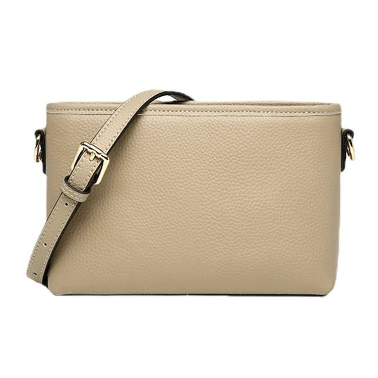 CKZC2214 Solid Color Cowhide Leather Crossbody Bag Women Square Shoulder Bag with 2 Shoulder Straps