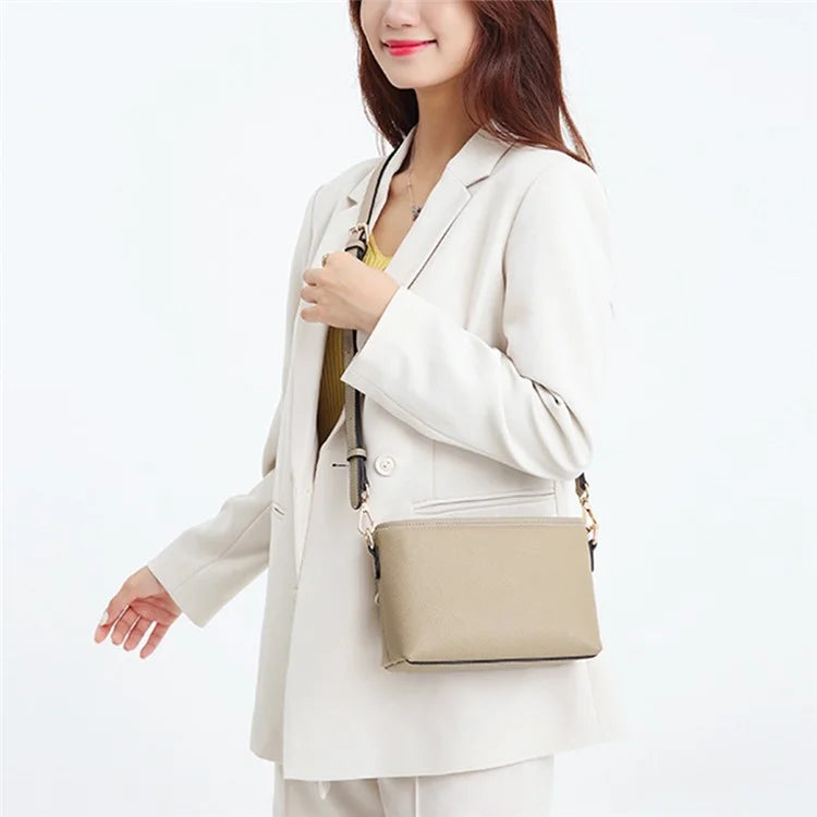 CKZC2214 Solid Color Cowhide Leather Crossbody Bag Women Square Shoulder Bag with 2 Shoulder Straps