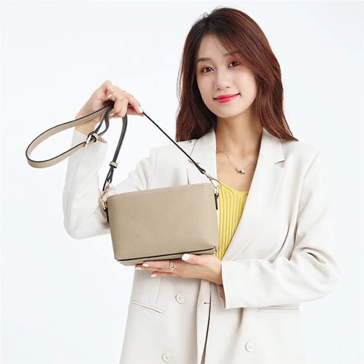 CKZC2214 Solid Color Cowhide Leather Crossbody Bag Women Square Shoulder Bag with 2 Shoulder Straps