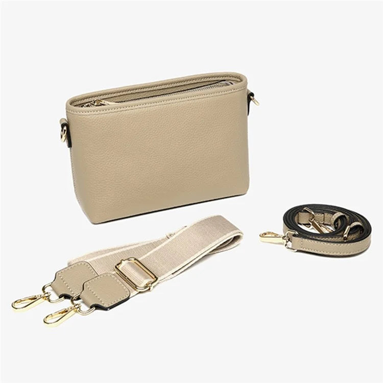 CKZC2214 Solid Color Cowhide Leather Crossbody Bag Women Square Shoulder Bag with 2 Shoulder Straps