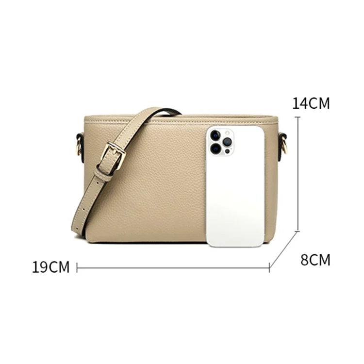 CKZC2214 Solid Color Cowhide Leather Crossbody Bag Women Square Shoulder Bag with 2 Shoulder Straps